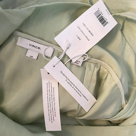 VINCE NWT Bow Pleated Sleeveless Midi Dress Sage Green Crinkle Tencel/Nylon S - Picture 10 of 12